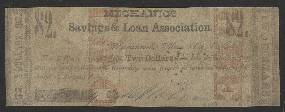 Georgia, Savannah, Mechanics Savings & Loan Association, 1862 $2